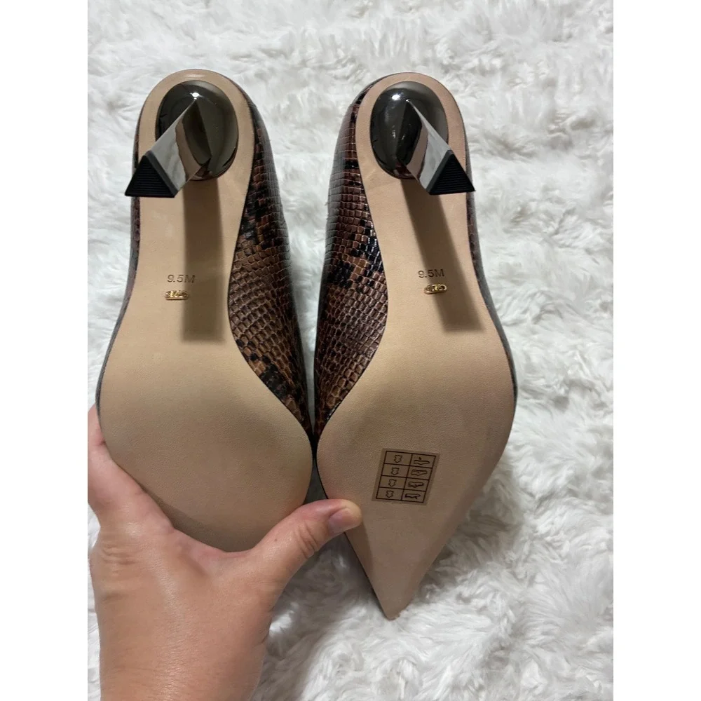 Michael Kors Brown Snakeskin Leather Mules Pointed Toe 9.5M NWT $179